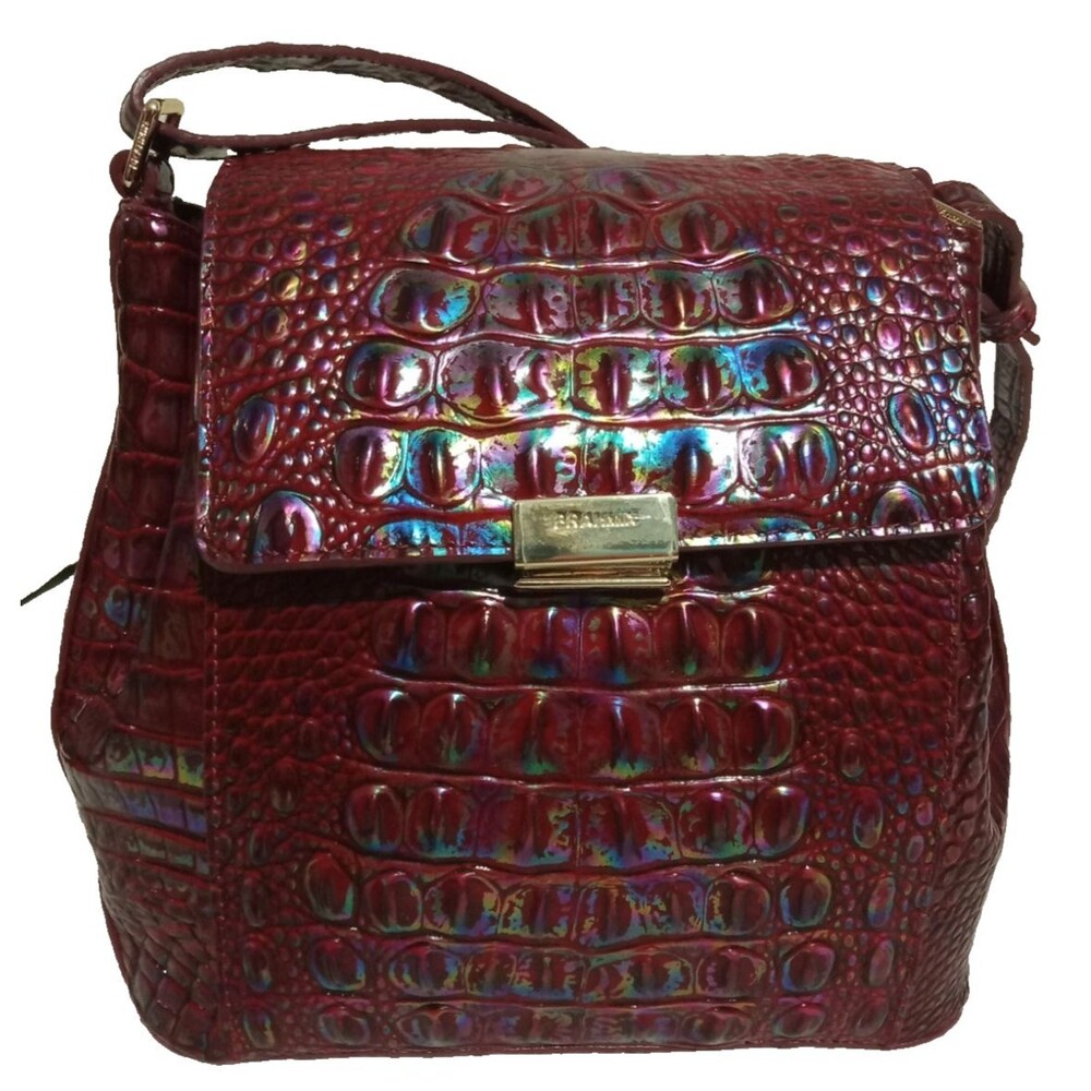 Brahmin Purse Margo Pesto Melbourne Croc-Embossed Iridescent Leather Bag Purse